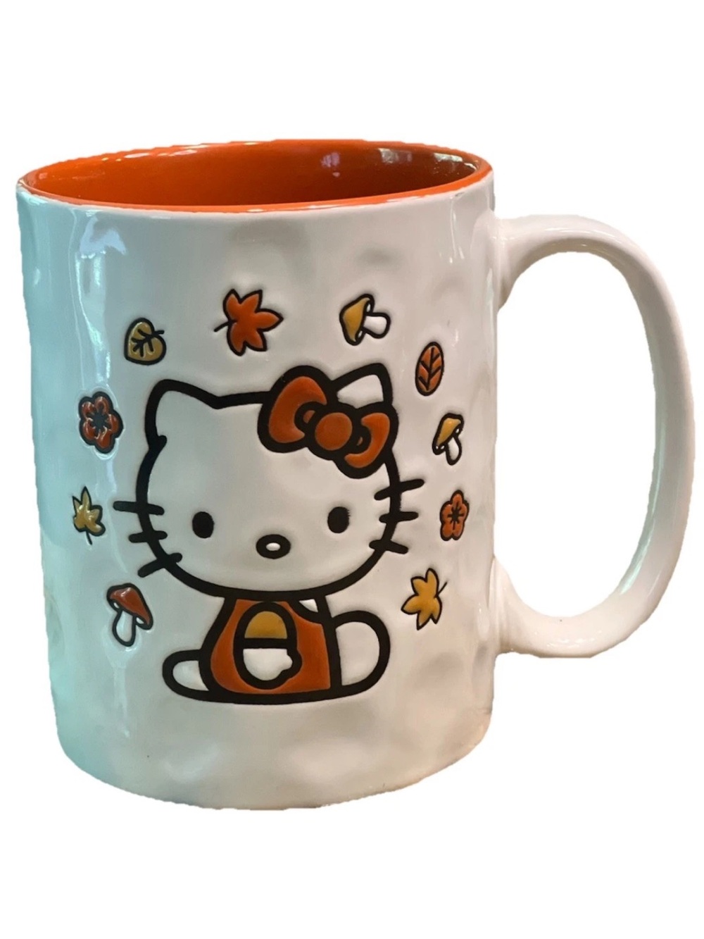 Sanrio Hello Kitty 2024 Fall Colors Mug Leaves Mushrooms Dimpled